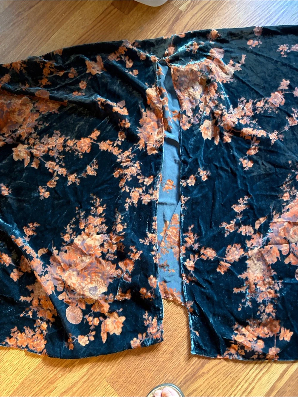 Cost Plus World Market Black Velvet Jacket with Orange Floral Print